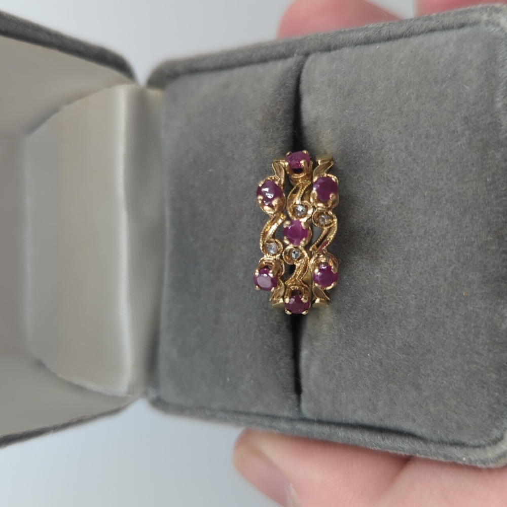 18k Ruby/ Diamond Triple Stacked Ring - image 2